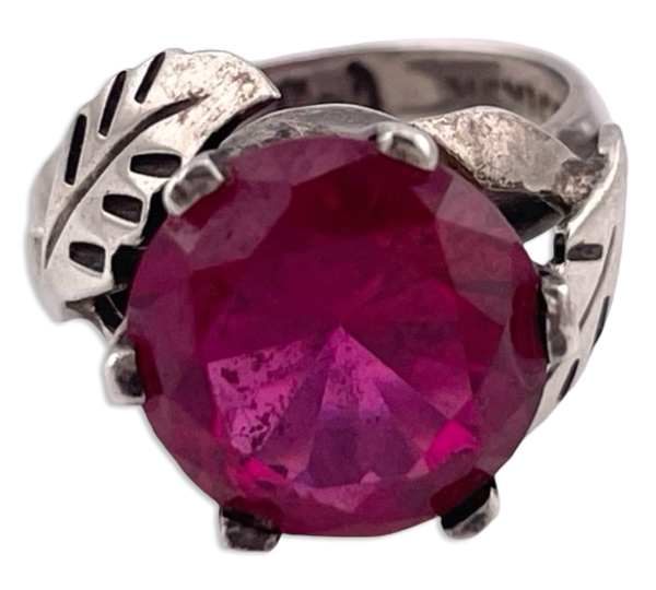 size 6.25 sterling silver faceted lab sapphire ring