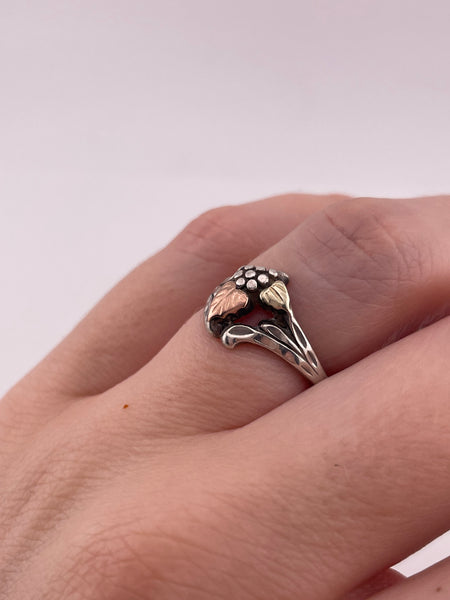 size 6.5 sterling silver 12k gold leaf accents ring