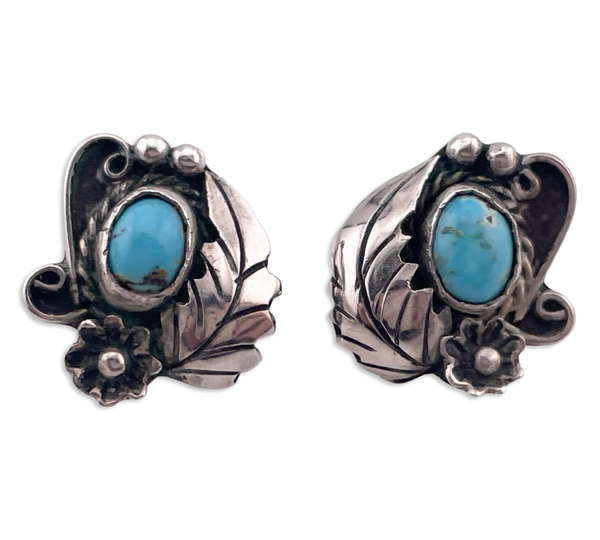 sterling silver turquoise leaf post earrings