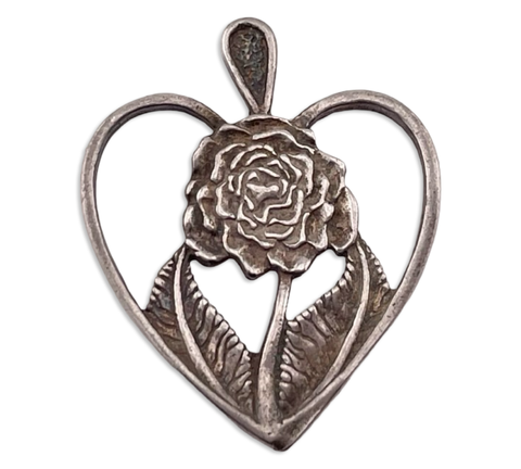sterling silver flower heart pendant