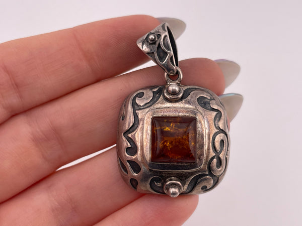 sterling silver designer Silpada amber pendant