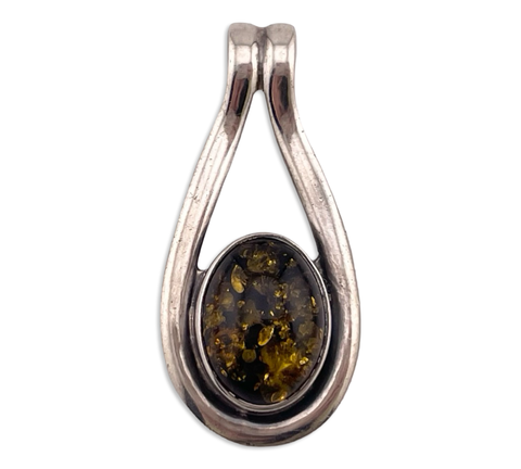 sterling silver yellow amber pendant