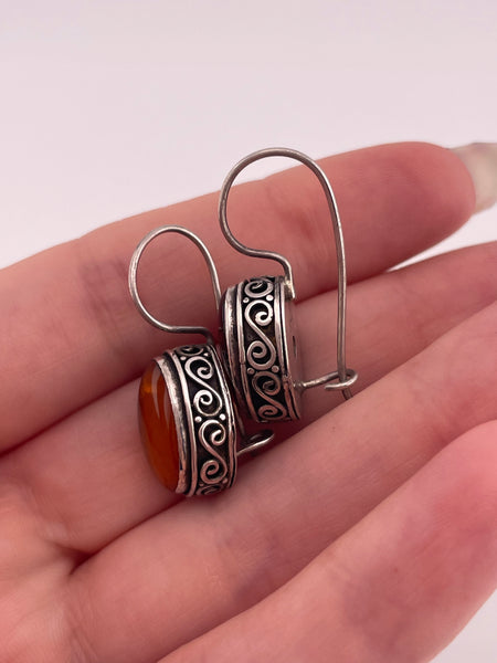 sterling silver amber swirl hook earrings