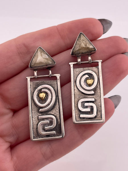 sterling silver Zealandia resin gold plated heart post hinge earrings
