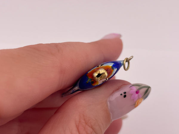 sterling silver blue orange enamel fish pendant