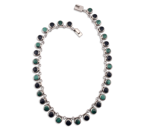 sterling silver Mexican malachite & onyx collar necklace