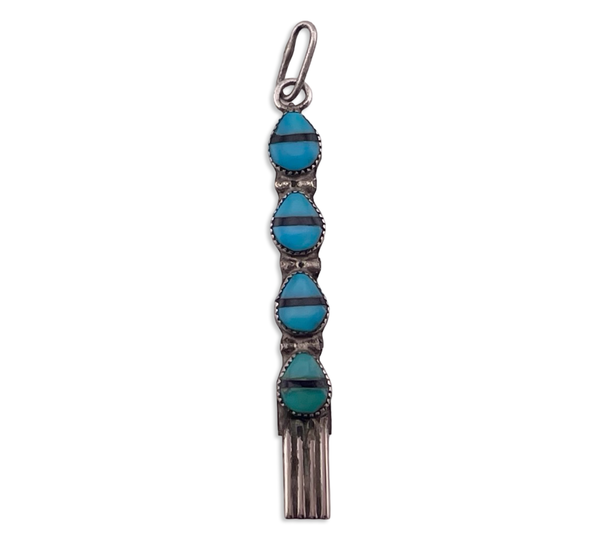 sterling silver turquoise jet inlay pendant
