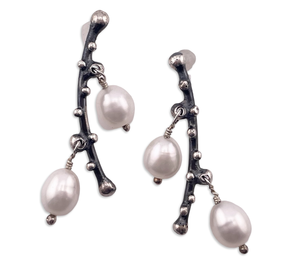sterling silver artisan pearl post earrings