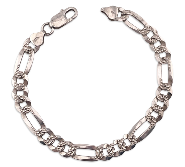 sterling silver 8 1/4" Italian textured figaro chain link bracelet **AS IS**
