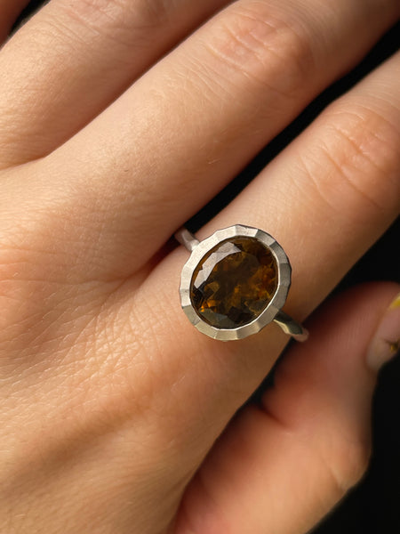size 10 sterling silver faceted stone matte finish ring