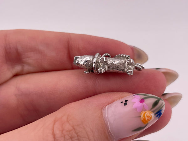 sterling silver rhodium plated solid pig red glass eyes pendant