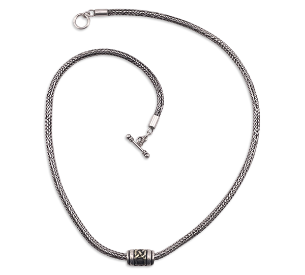 sterling silver 18" foxtail wheat barrel pendant toggle clasp necklace