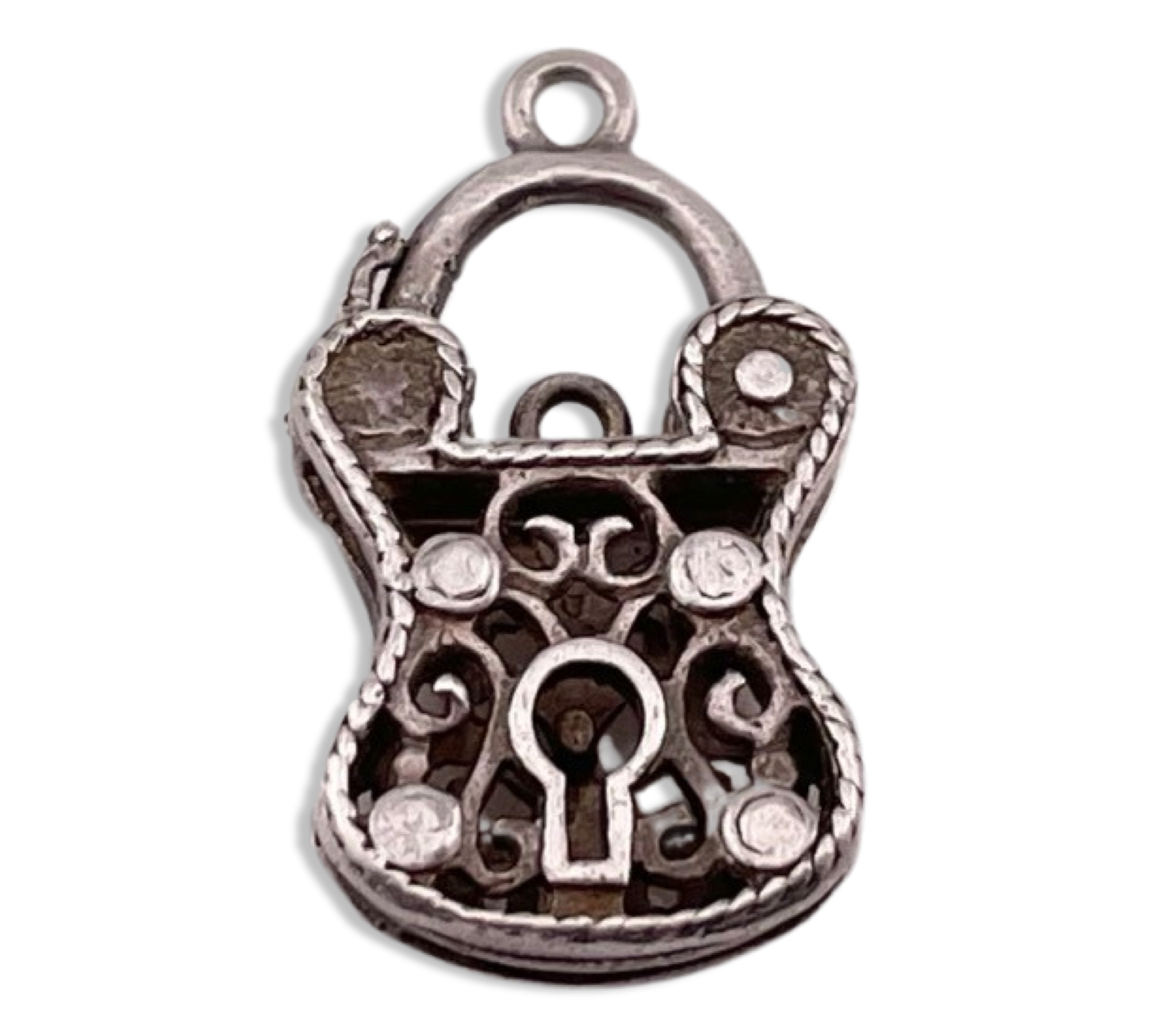 sterling silver ornate padlock pendant