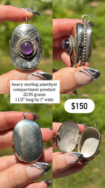 RESERVED PRIVATE LISTING -- sterling silver amethyst locket pendant B1