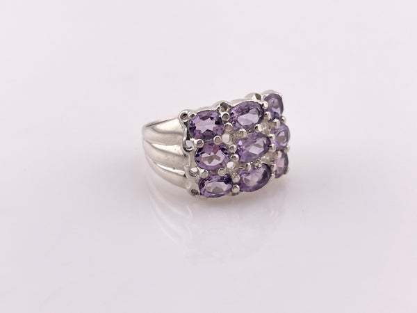 size 9 sterling silver faceted multi-amethyst row ring