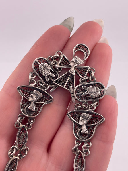 800 silver 7-1/2" Egyptian Revival filigree bracelet