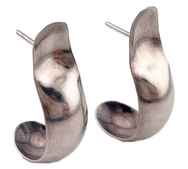 sterling silver stoneless J shaped post earrings