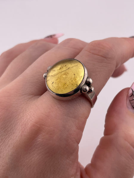 size 8.75 sterling silver round yellow glass ring