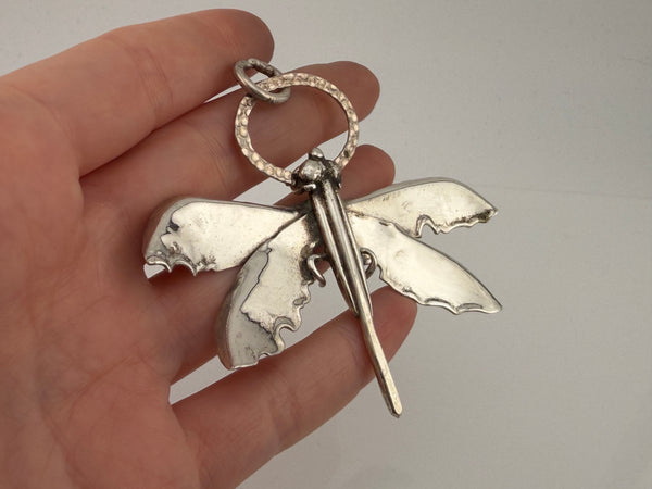 sterling silver 3" Lois Booth dragonfly pendant brooch
