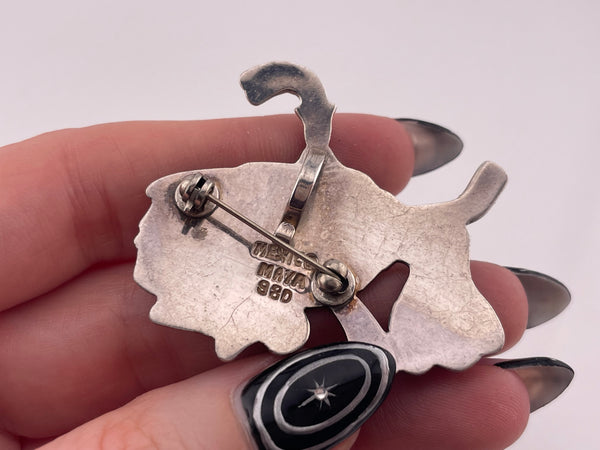 sterling silver Mexican figural enamel pendant / brooch