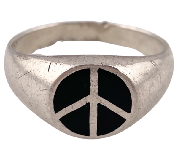 size 14.25 sterling silver very worn peace sign ring **AS IS**