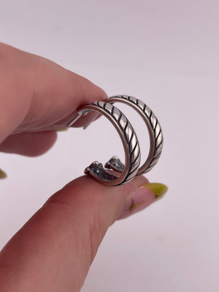sterling silver textured partial hoop post earrings