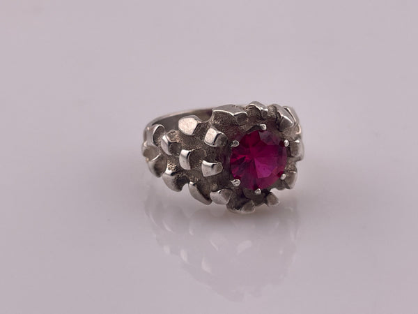 size 9.25 sterling silver brutalist prong set faceted ruby ring