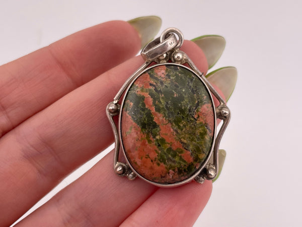 sterling silver large unakite pendant **AS IS**