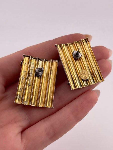 sterling silver & gold plated artisan stoneless abstract textured rectangle post earrings