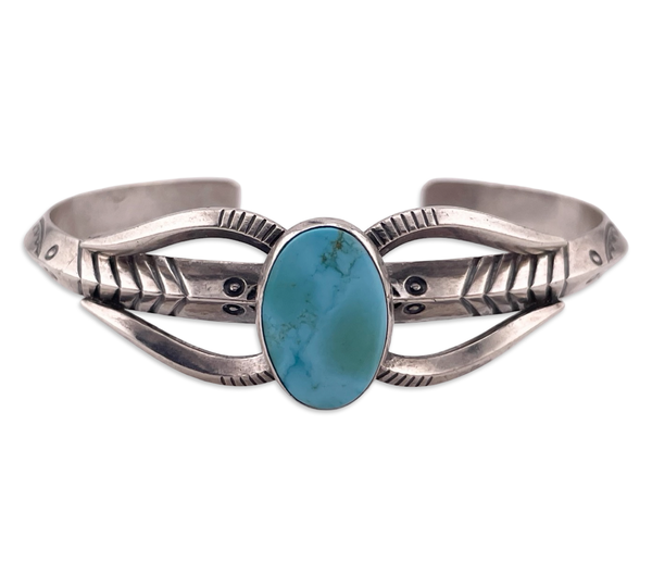 sterling silver 6" stamped carinated turquoise cuff bracelet