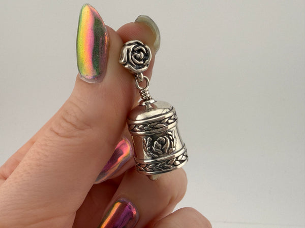 sterling silver 'DKG' rose flower bell pendant