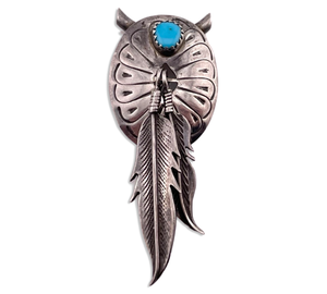 sterling silver concho feather turquoise slide pendant