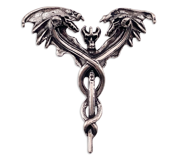 sterling silver skull creature wing scepter pendant