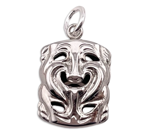 sterling silver rhodium plated comedy drama pendant