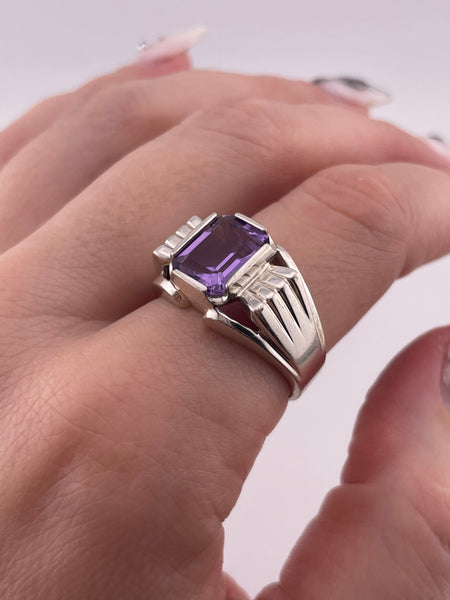 size 10 sterling silver faceted amethyst rectangle ring