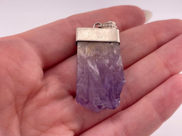 sterling silver raw amethyst pendant
