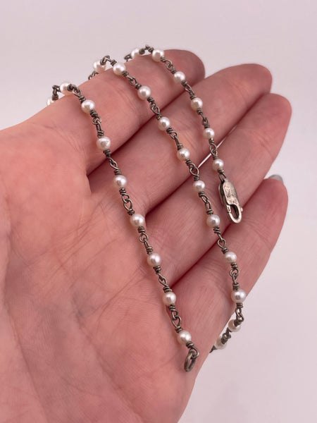 sterling silver 16" faux pearl strand necklace