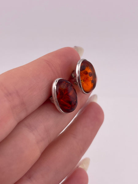 sterling silver oval amber post earrings
