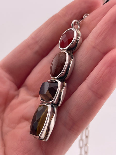 sterling silver multi-gemstone pendant paperclip chain necklace