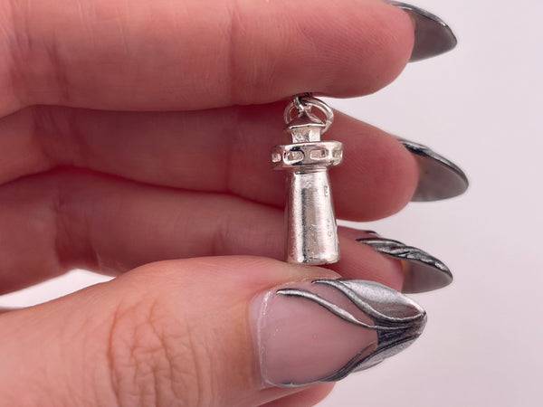 sterling silver rhodium plated lighthouse pendant