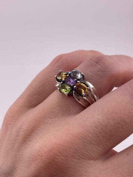size 7 sterling silver faceted multi-gemstone ring