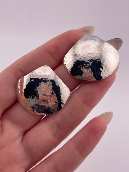 sterling silver hammered textured fan post earrings