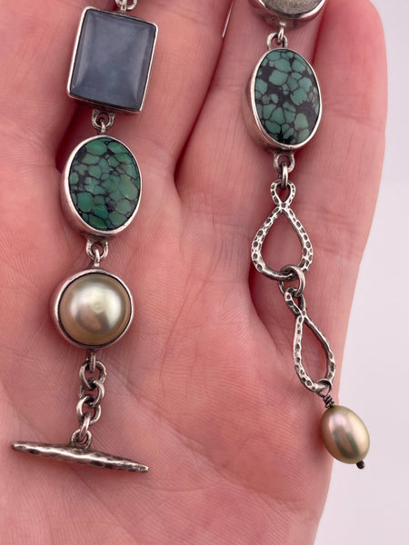 sterling silver 7-3/4" multi-stone link bracelet