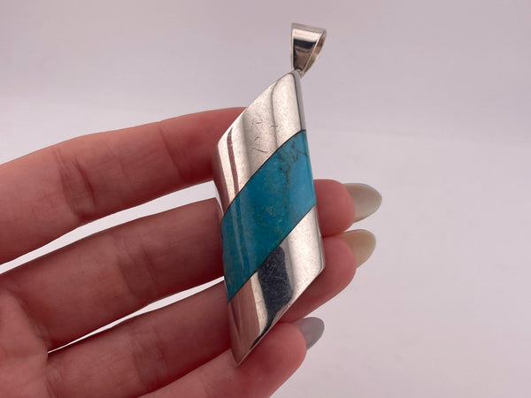 sterling silver DTR 2-7/8" stabilized turquoise pendant