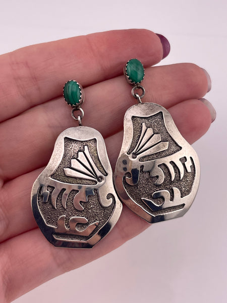 sterling silver malachite textured overlay post dangle earrings