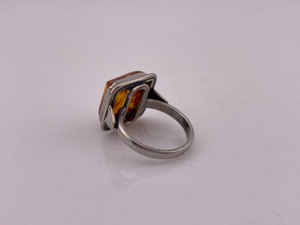 size 6.75 sterling silver square amber ring