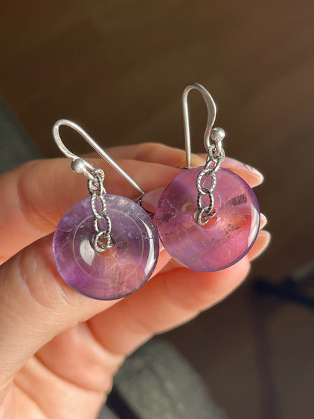 sterling silver Barse amethyst doughnut chain hook dangle earrings
