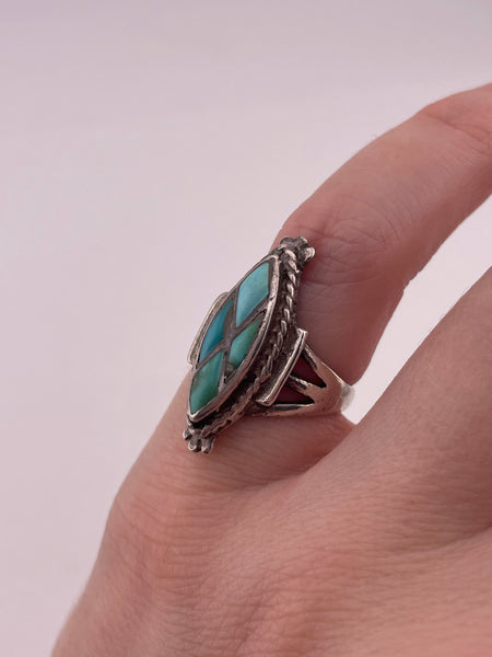 size 4.5 sterling silver turquoise inlay marquise ring