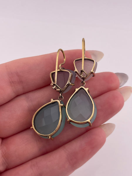 sterling silver gold wash faceted chalcedony dangle earrings