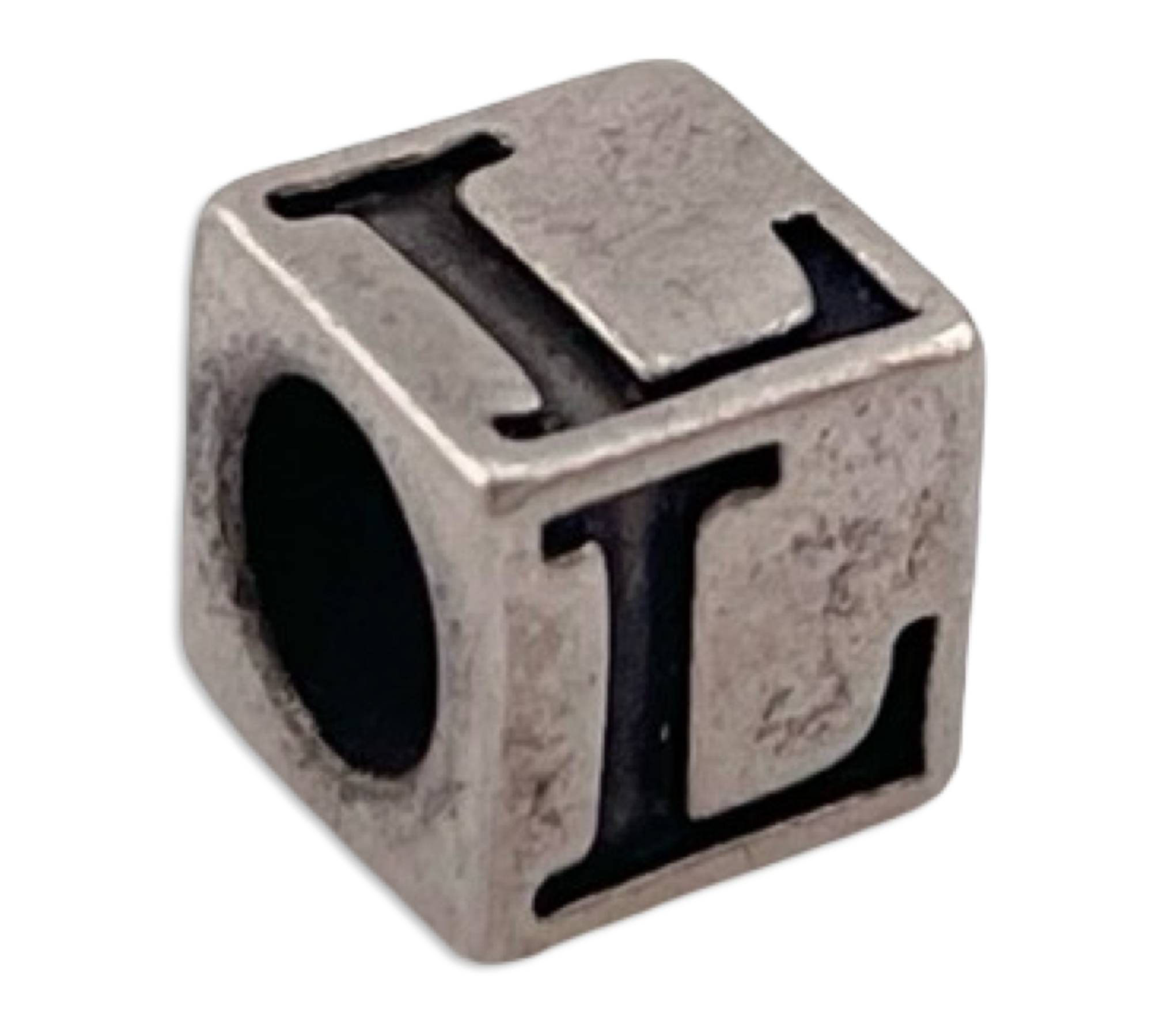 sterling silver small 5mm 'L' letter initial square bead charm pendant